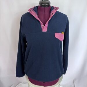 Simply Southern Navy Pink Snap Neck Fleece Pullover Large Cozy Jacket